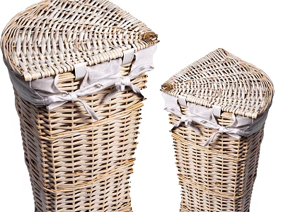 Woven Storage Baskets With Lids White Fabric Straps For Home Organization In Two Sizes 3d model