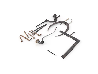 Precision Metal Tools Kit With Caliper Wrench Screws Brackets And Measuring Rod 3d model