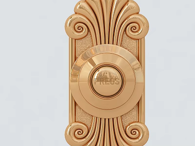 Detailed Ornate Golden Carved Doorbell Button With Intricate Scroll Patterns 3d model