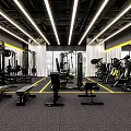 Modern Gym Interior With Fitness Equipment Training Machines Benches And Lighting