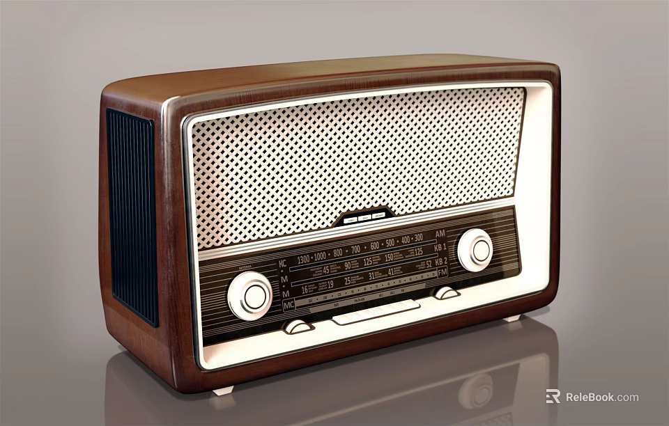 Retro Radio Speaker With Brown Wooden Case Classic Knobs And Mesh Panel 3d model 