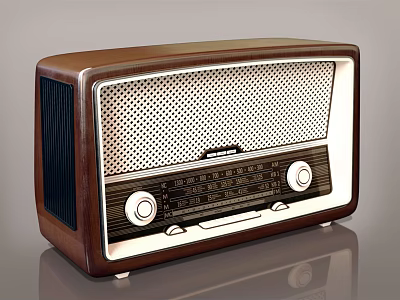 Retro Radio Speaker With Brown Wooden Case Classic Knobs And Mesh Panel 3d model