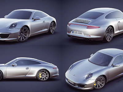 Silver Sports Car Multiple Angles View With Sleek Exterior And Two Door Design 3d model