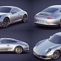 Silver Sports Car Multiple Angles View With Sleek Exterior And Two Door Design