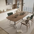 Log Style Dining Table and Chair Combination Sideboard Tea Table Art Chandelier 3d model