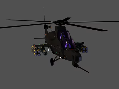 Armed Military Helicopter With Black Body Rotor Blades Weapon Pods And Cockpit Windows 3d model
