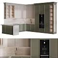 Modern Kitchen Interior With Green Cabinets Marble Countertop And Appliances
