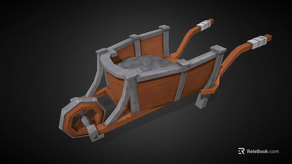 3D Model of Vintage Wooden Cart With Metal Frame and Gray Seat Structure 3d model 