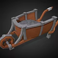 3D Model of Vintage Wooden Cart With Metal Frame and Gray Seat Structure