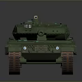 Green Military Tank with Long Barrel and Tracked Wheels Detailed Realistic Model on Gray Background