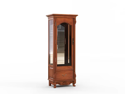 Classic Wooden Display Cabinet With Glass Door Drawer And Carved Details 3d model