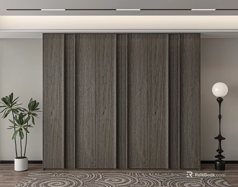 Modern Wooden Wardrobe With Sliding Doors In Minimalist Interior Design 3d model 
