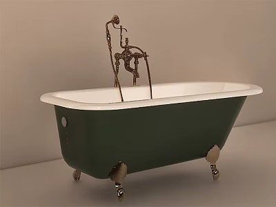 Vintage Green Bathtub With Brass Faucet And Ornate Brass Feet Design 3d model