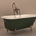 Vintage Green Bathtub With Brass Faucet And Ornate Brass Feet Design