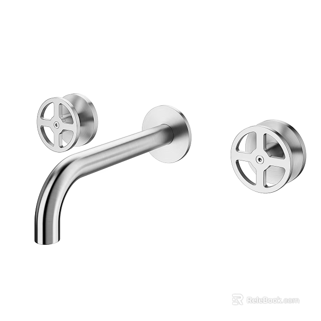 Modern Silver Metal Faucet Featuring Two Wheel Designed Control Knobs 3d model