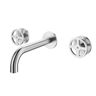 Modern Silver Metal Faucet Featuring Two Wheel Designed Control Knobs 3d model