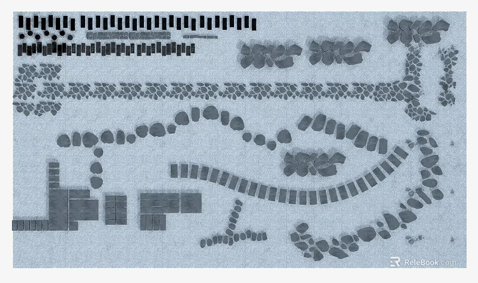 Outdoor Ground Surface Featuring Arranged Stones In Various Linear And Curved Patterns 3d model