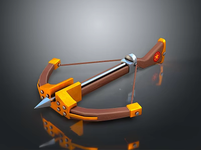 3D Crossbow Model Featuring Orange Brown Components Wooden Metal Parts And Red Emblem 3d model