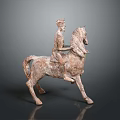 Detailed Ancient Clay Sculpture of Man Riding Horse in Traditional Attire