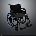 Modern Black Wheelchair With Blue Armrests Ergonomic Seat And Blue Rimmed Wheels