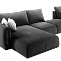 Modern Gray Fabric Sectional Sofa with L shaped Design and Soft Cushions 3d model
