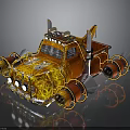 Orange Flame Decorated Truck with Large Wheels Exhaust Pipes and Unique Retro Sci Fi Design