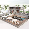 Contemporary Detached Villa With Outdoor Swimming Pool Palm Trees Sun Loungers And Striped Umbrellas