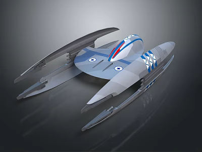 Futuristic Sci-Fi Character Piloting Creature Inspired Gray Spaceship With Blue Red Stripes 3d model