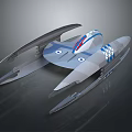 Futuristic Sci-Fi Character Piloting Creature Inspired Gray Spaceship With Blue Red Stripes