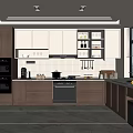 Modern Kitchen Interior With Cabinets Appliances Stove Sink Tiled Backsplash And Window