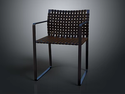 Elegant Modern Armchair With Woven Backrest Seat And Sturdy Metal Frame 3d model