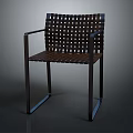 Elegant Modern Armchair With Woven Backrest Seat And Sturdy Metal Frame
