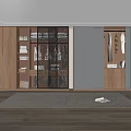 Modern Wardrobe Interior With Hanging Clothes Wooden Shelves And Glass Doors