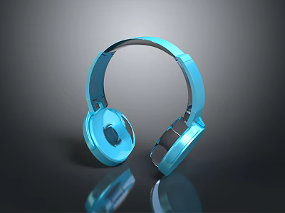 Blue Over Ear Headphones With Modern Sleek Design And Reflective Surface 3d model