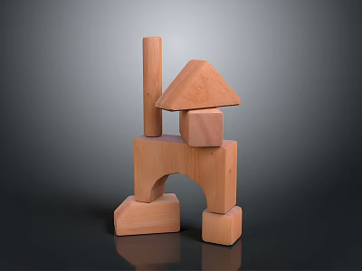 Natural Light Wood Kids Furniture with Geometric Block Shapes and Arch Design 3d model