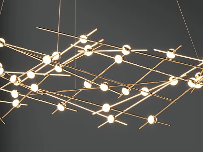 Modern Geometric Chandelier with Gold Metal Crossed Rods and Round Bulbs 3d model