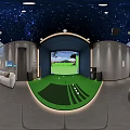 Modern Interior Design With Starry Sky Ceiling Sofa TV And Mini Golf Green Turf Area