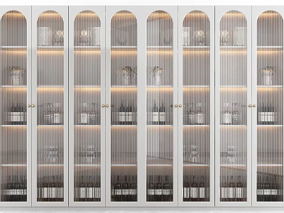 Elegant Modern Wine Cabinet with Arch Glass Doors LED Lighting and Storage Shelves 3d model