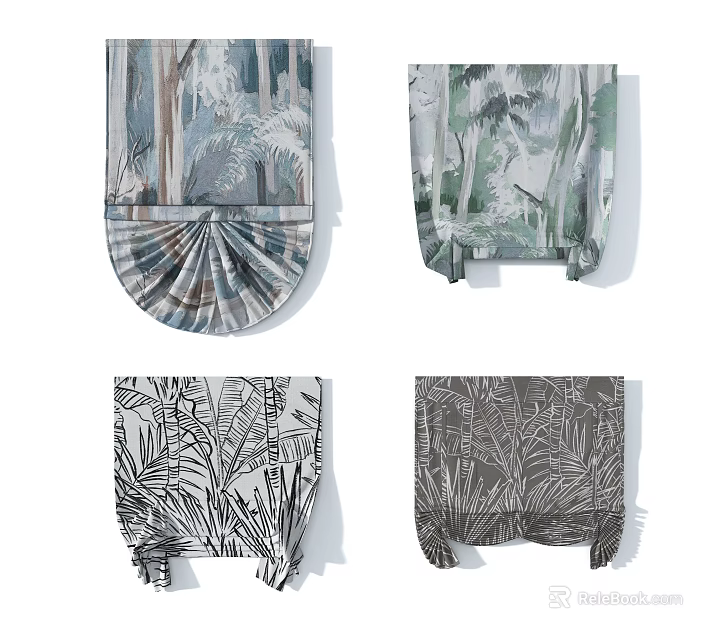 Modern Roman Shades With Leaf And Floral Patterns For Home Window Decor 3d model 