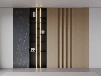Modern Open Bookshelf With Black Marble Wooden Panel And Gold Frame 3d model