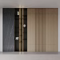 Modern Open Bookshelf With Black Marble Wooden Panel And Gold Frame