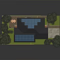 Cartoon Scene of a Blue House With Solar Panels Trees and Green Grass