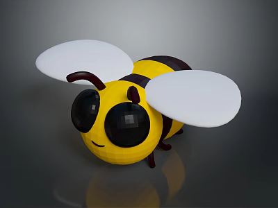 Cute Cartoon Bee Figure With Yellow Black Body And White Wings 3d model