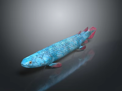 Realistic Aquatic Animal With Blue Green Body Red Fins Scales And Long Body 3d model