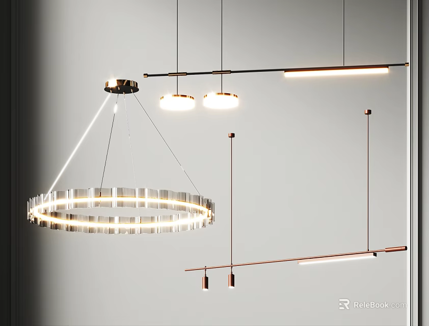 Modern Circular And Linear Chandelier Design With LED Lighting For Interior Ceiling 3d model