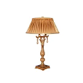 Classic Wooden Table Lamp With Pleated Light Brown Lampshade And Decorative Pendants