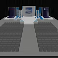 Modern Blue Stage Setup With Lighting Backdrop Brand Logos And Seats 3d model