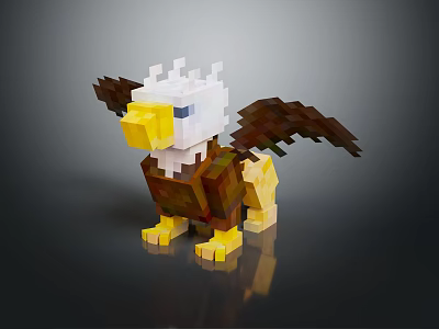 Pixel Style Eagle Shaped Doll With White Head And Brown Wings 3d model