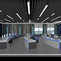 Modern Control Room With Multiple Computer Monitors Organized Workstations And Large Display Screen 3d model