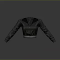 Sleek Black Cropped Jacket With Zipper Long Sleeves And Striped Hem